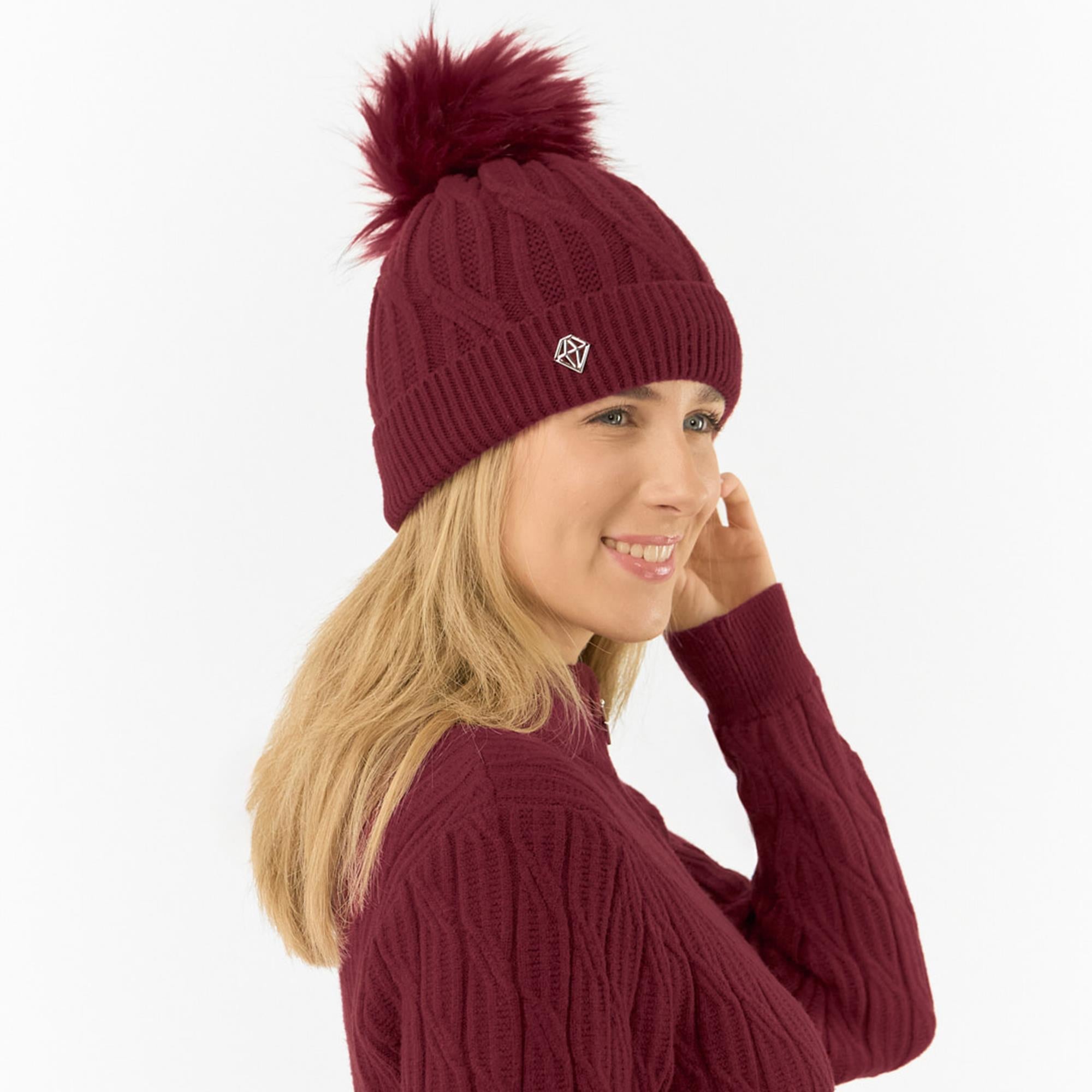 Pure Golf Suzie Margot Knit Waterproof Ladies Bobble Hat Merlot